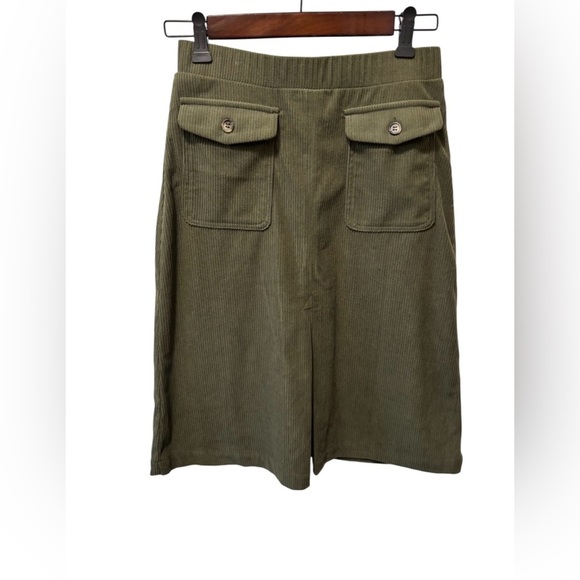 Halara Aura Cord Cloud Olive Green Midi Pencil Skirt Sz S Knee Length Pockets - Picture 3 of 4